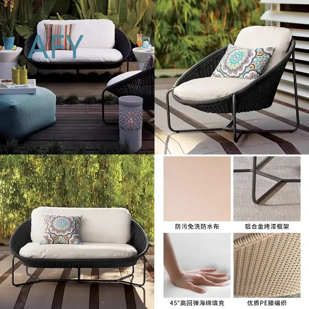 Outdoor Wicker Sofa for Garden Patio Balcony Indoor Outdoor Use Rope Weave Lounge Chair Set for Single Double Seater Lazy