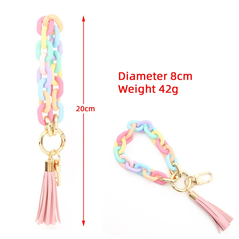 Acrylic Link Keychain Chainlink Wristlet Key Chain Bracelets Bangle Key Ring Link with Tassel 2022 New Trendy Gift for Her