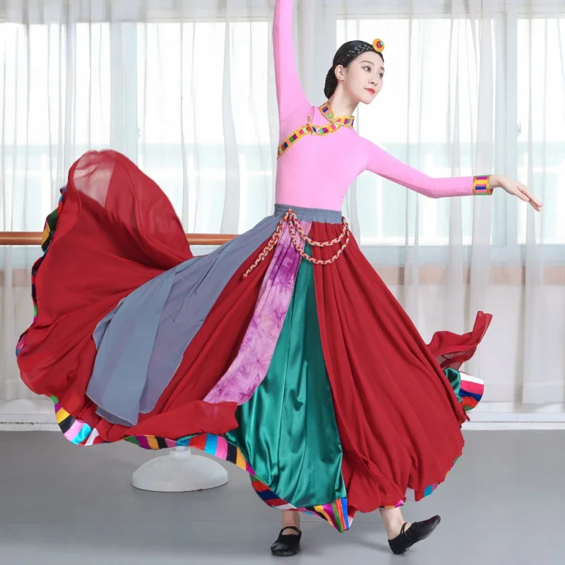 Tibetan Dance Costume Art Test Skirt National Traditional Costume Stage Wear Tibetan Outfit Long Skirt Hmong Minority Dress