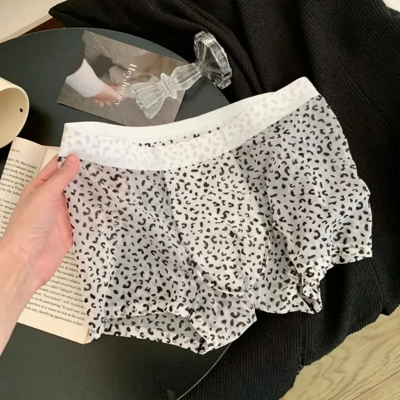 Quick Drying Men\'s Underwear Leopard Ice Silk U Pouch Boxer Shorts Zebra Striped Seamless Male Ultra-thin Flat Panties Mid Waist