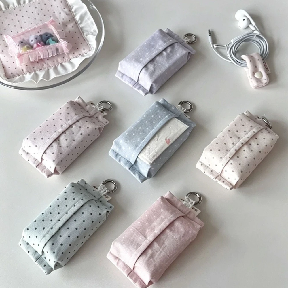 Korean Cute Polka Dot Handmade Lace Mini Tissue Bag with High Appearance Portable for Going Out and Storage Hanging Bag