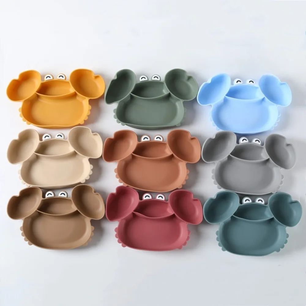 

Portable Children Crab Silicone Suction Bowls Waterproof Cartoon Baby Compartmentalized Dinner Plate Lightweight Sturdy