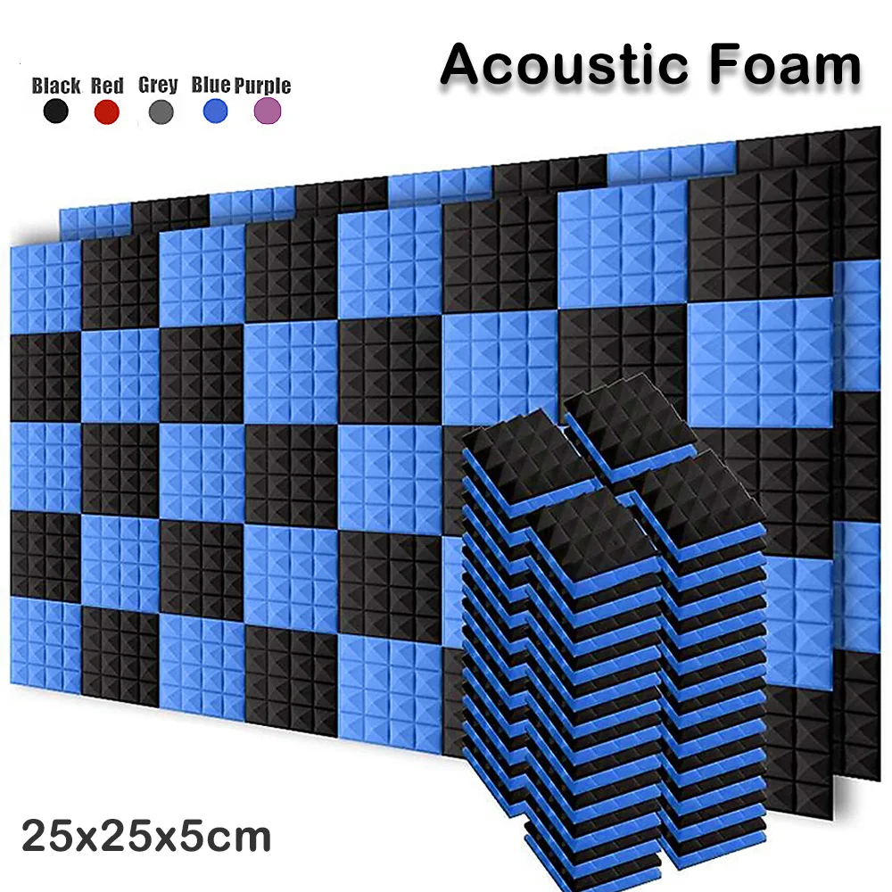 12/24Pcs 250x250x50mm Studio Acoustic Soundproof Foam Pyramid Sound Absorption Treatment Panel Noise Insulation Tile Protective