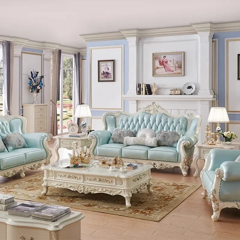European sofa combination living room complete set of luxury furniture set combination whole house villa French leather American