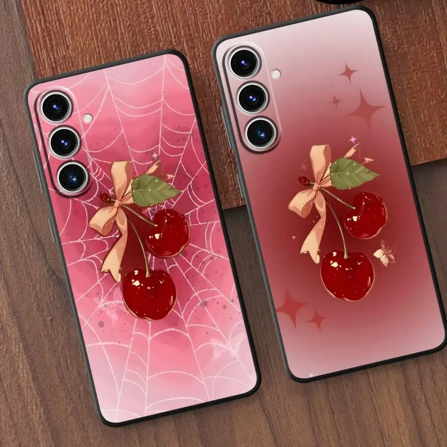 Cute Charming Cherry Black Soft Phone Cover Case for Samsung Galaxy A36 A24 A55 A25 A71 A23 A53 A22 A52 A32 A41 A26 A72 A35 A51