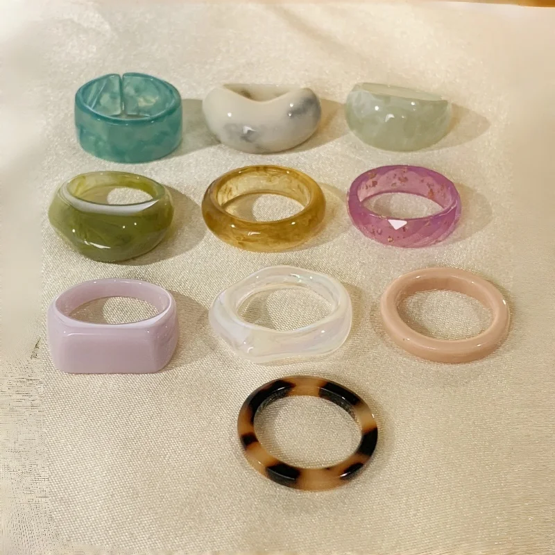 10 piece resin ring set for ladies, cute design, daily party wear, holiday gifts for lovers and friends, music festival carnival