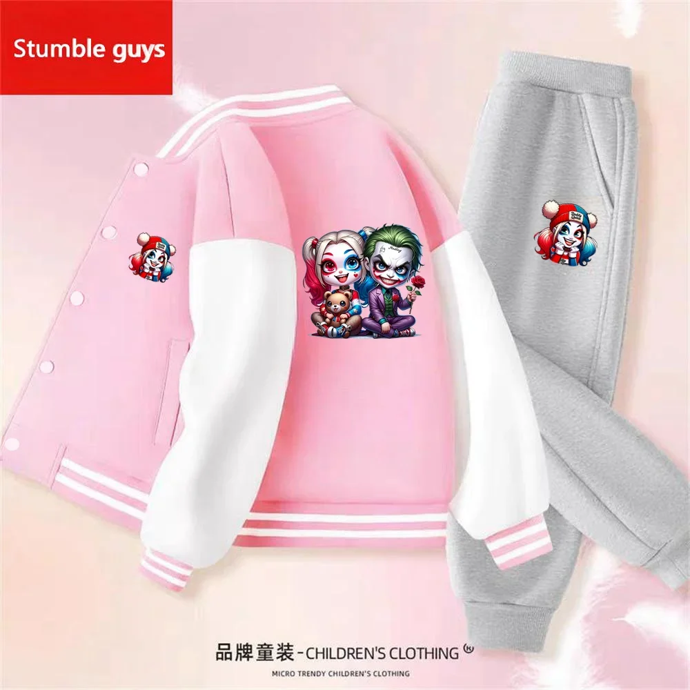 Harley Quinn Hoodie Set Boys Clothes Girls Baseball Uniform Thick Coat Anime Narutos One Piece Sonic Warm Jacket Tops