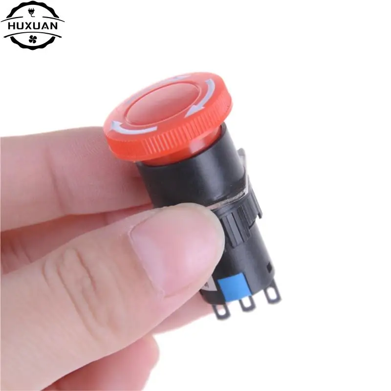 16mm Red Mushroom Emergency Stop E-stop Switch 3 Pins NO+NC DC 30V 5A AC 250V 3A Emergency Stop Push Button Switch