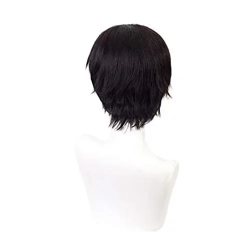 Curto em linha reta preto peruca de férias anime traje cosplay peruca traje masculino curto anime macio festa perucas de cabelo traje dia das bruxas