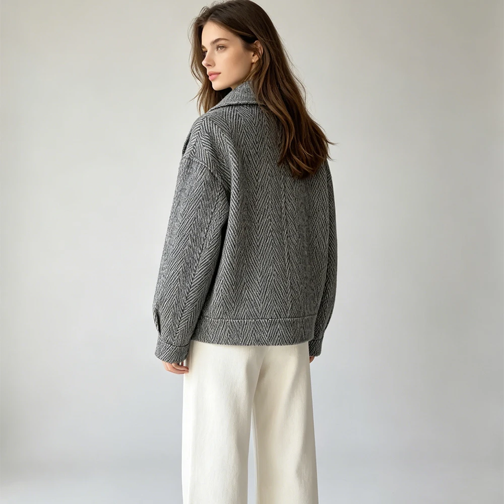 Jaxmonoy Women's Wool Coats Fashion Double-breasted Lapel Short Jacket 2026 Fall New Arrival Woolen Overcoat Winter Coat Female