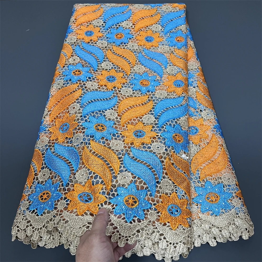 

Высококачественная африканская нигерийская кружевная ткань, для свадебных и праздничных платьев, с пайетками, гипюрой, вышивкой, тюлем, водорастворимая, 5 ярдов, PS0060