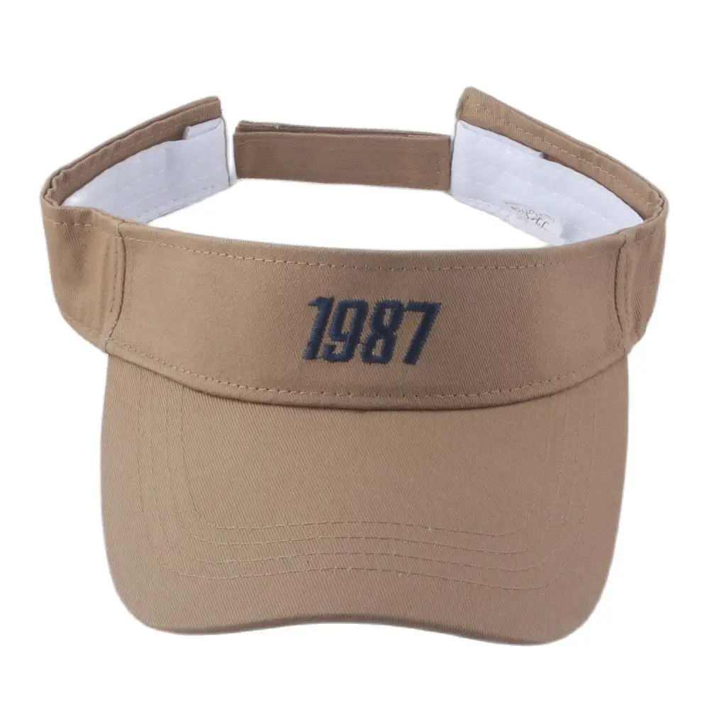 Embroidered Twill Cotton Visor Hats Men Women\'s Summer Sun Visor Cap Golf Tennis Beach Running Black Navy Blue White Beige Khaki