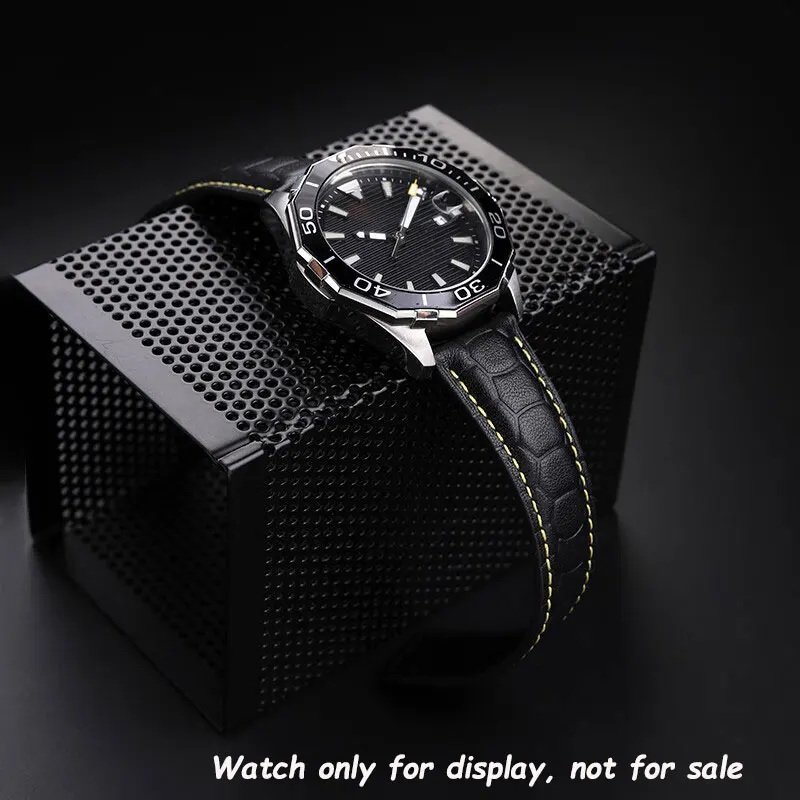 Cinturino in vera pelle da 22mm per TAG Heuer /Carlisla serie di catena per orologi con fibbia pieghevole in pelle bovina da uomo nera