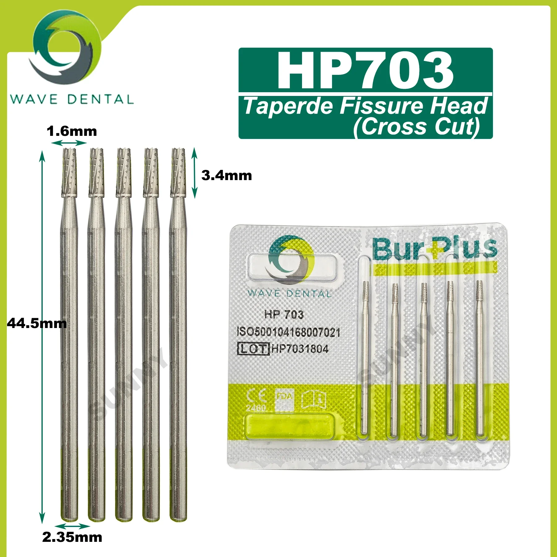 Bor dokter gigi Tungsten karbida, gelombang, bor Dental Bur HP Dia 2.35mm untuk kerucut hidung lurus kecepatan rendah 5 buah/pak