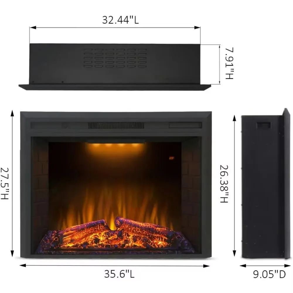 Electric Fireplace, 36 Inches Fireplace Insert with Overheating Protection, Fire Crackling Sound, Remote Control, 750/1500W