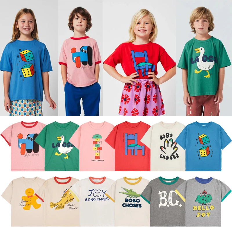 

Korean Children's T-shirt 2025 New Autumn Boys Girls Solid Color Printed Top Kids Cartoon Casual T-shirt Summer Children's Top