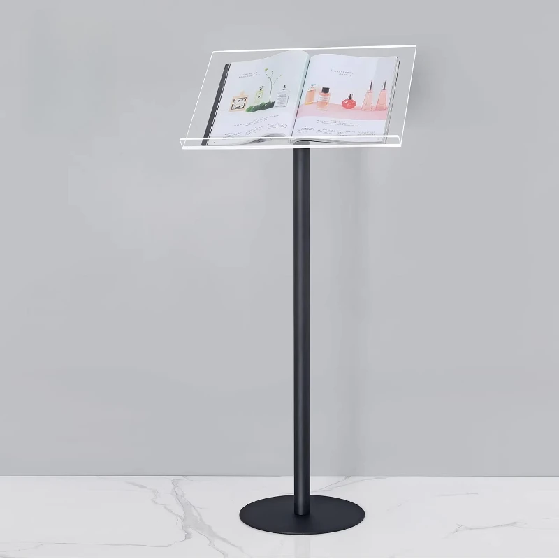Acrylic Floor Standing Magazine Rack, Metal Brochure Menu Display Stand for Restaurant, Exhibition, Office and Commercial Spaces