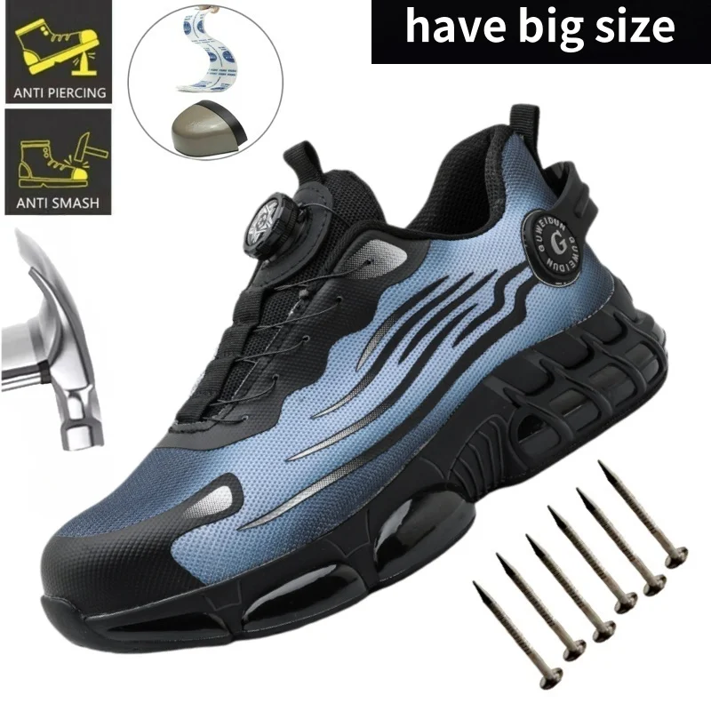 プラスサイズ回転バックル作業安全靴-メンズ-エアソフトソール軽量保護作業スニーカー-男女兼用フットウェア