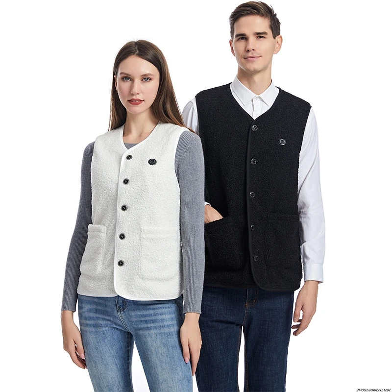 Winter Warm Heated Vest For Men Women Fleece V-neck Heated Jacket Usb Electric Smart Heating For Skiing Fishing Outdoor Sport