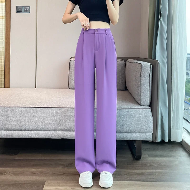 Loose high waisted narrow version wide leg pants for women in summer 2024 straight leg slimming casual pants long pants