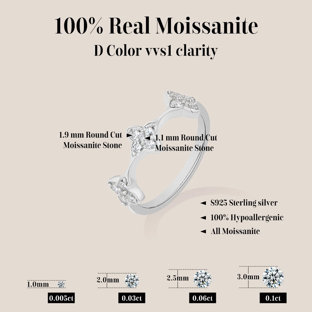 MINTYBOX D Color VVS1 Moissanite Rings for Women S925 Silver Stackable Ring Lucky Engagement Wedding Jewelry Birthday Party Gift