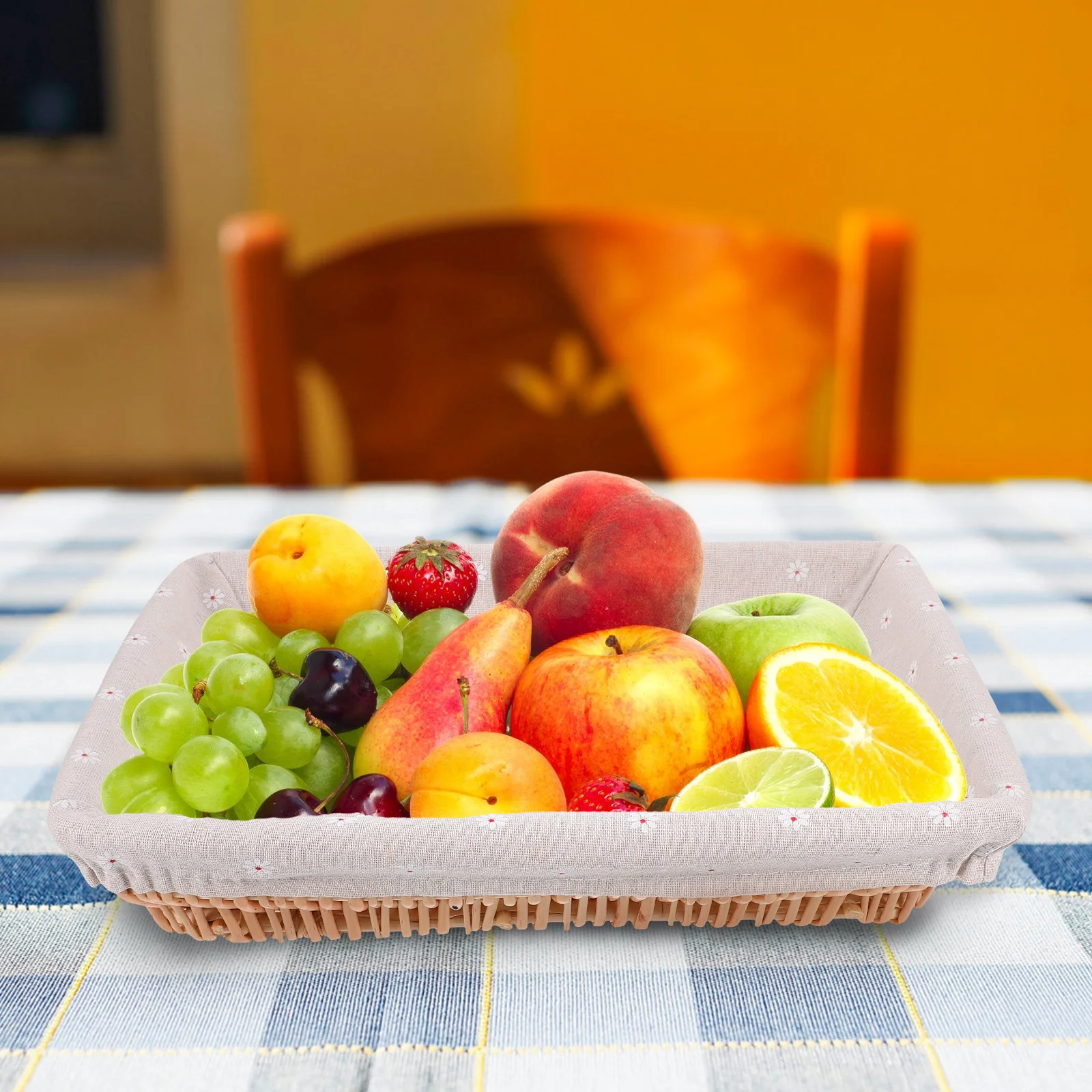 

Fruits and Vegetables Storage Basket Wicker with Lid Imitation Rattan Woven Snack