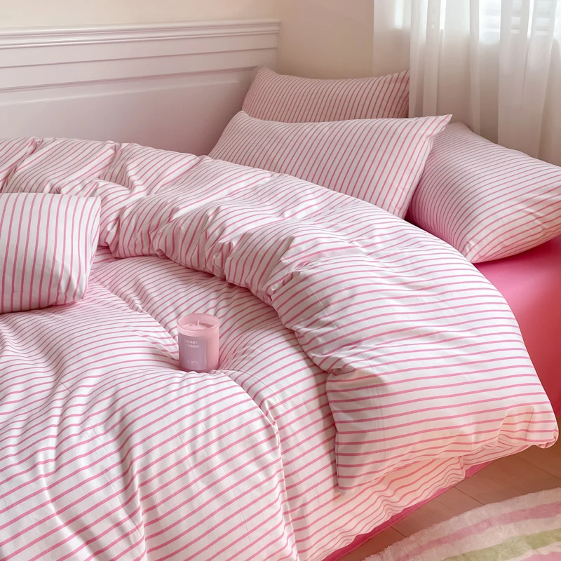 

Ins Nordic Bedding Set Plaid Striped Duvet Cover Set Soft Flat Sheets Set 2 Pillowcases Single Twin Full Queen Size Simple Style