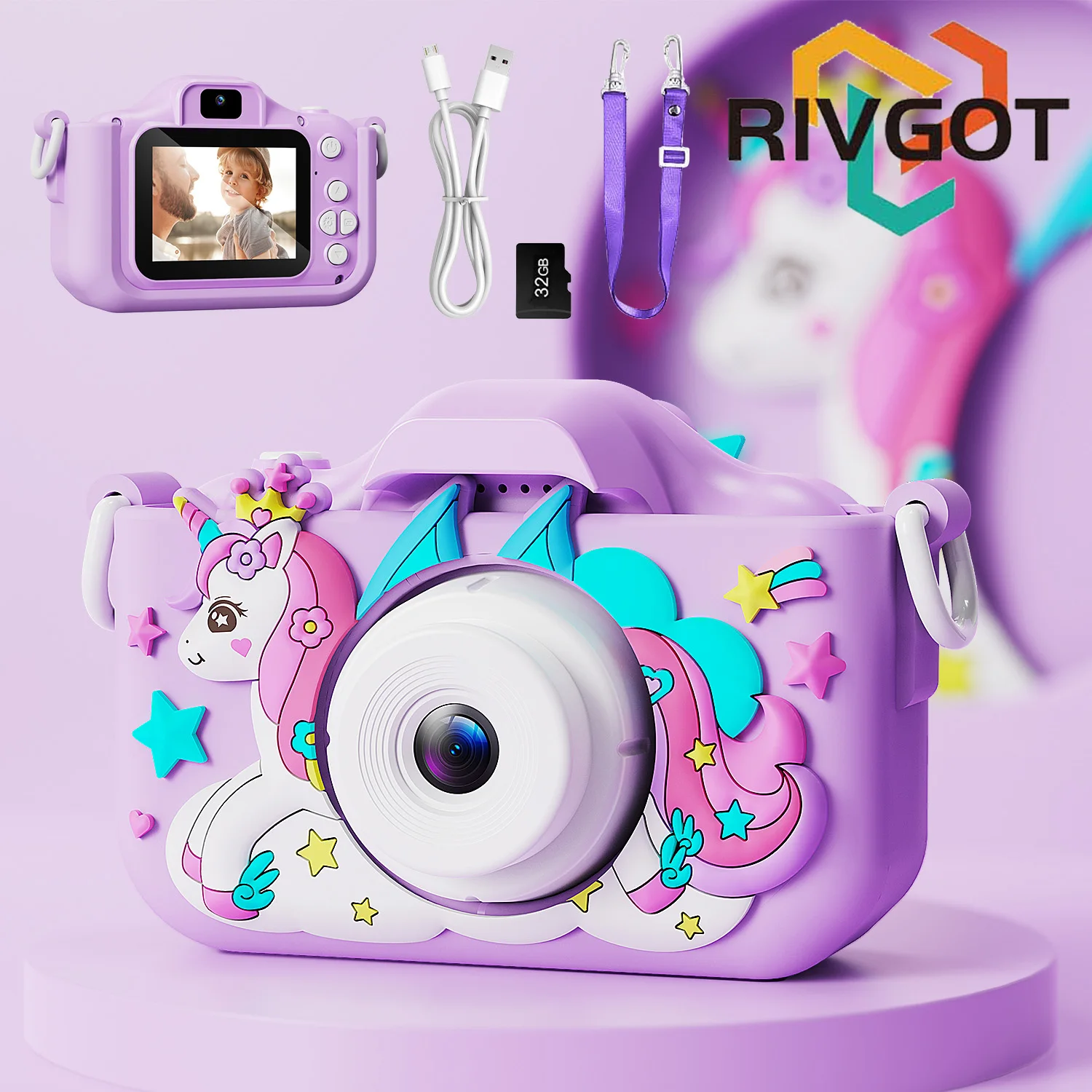 Kids Camera 1080P Video Mini Digital Camera Educational Toy Cameras With 32G Card Silicone Case for Girls Festival Birthday Gift