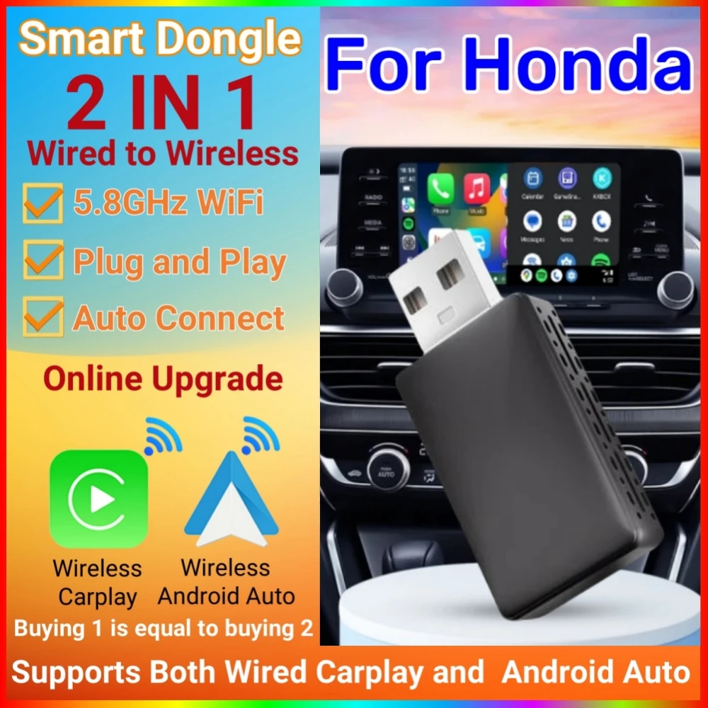 Smart Dongle 2in1 Wireless Carplay Adapter Android Auto Wireless For Honda Accord Hybrid CR-V CIVIC Hatchback Sedan Type HR-V