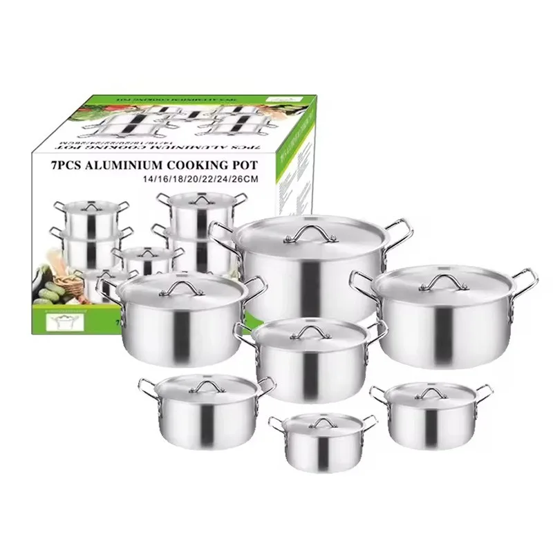 Thickened Aluminum Cookware Set 7 Pcs 14-26CM Soup Pot Combo Multi Size Kitchen Cooking Container For Household Daily Meal