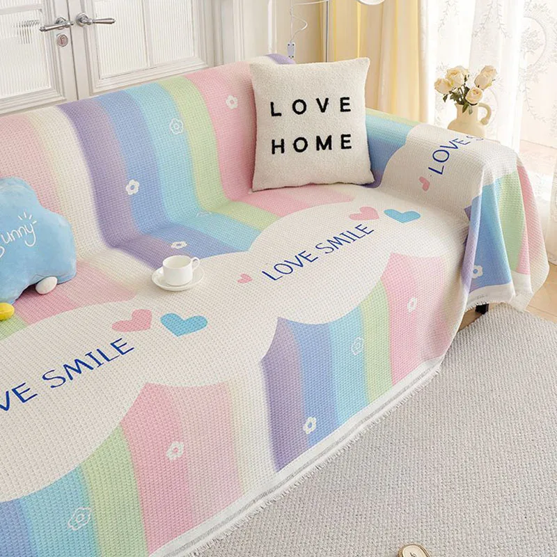 Ins Style Dopamine Printed Sofa Towel Soft All-Inclusive Couch Covers for Four Seasons 1/2/3 Seater Anti Dirt Armchair Protector