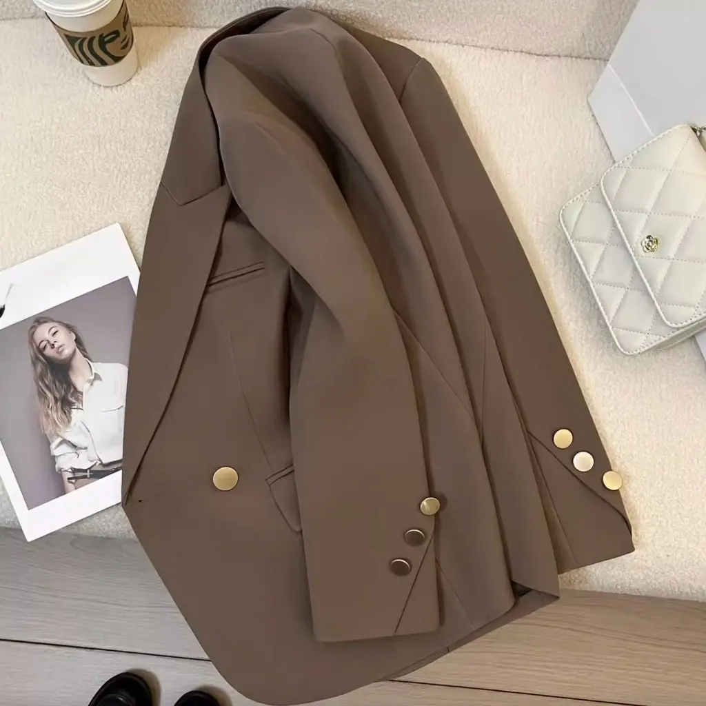 

Women's Brown Suit Jacket Korean Style Casual Streetwear Spring Fashion Design Top