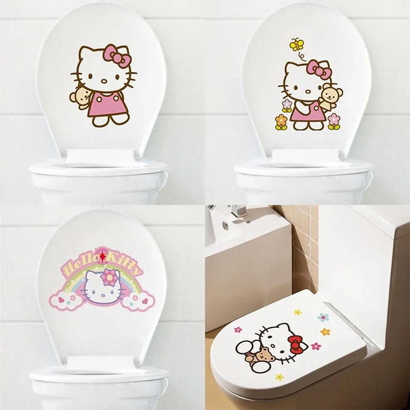 Hello Kitty Cartoon Toilet Stickers Cute Animation PVC WaterProof Wall Sticker Fashion Decal Bathroom Toilet Frigerator Decorate