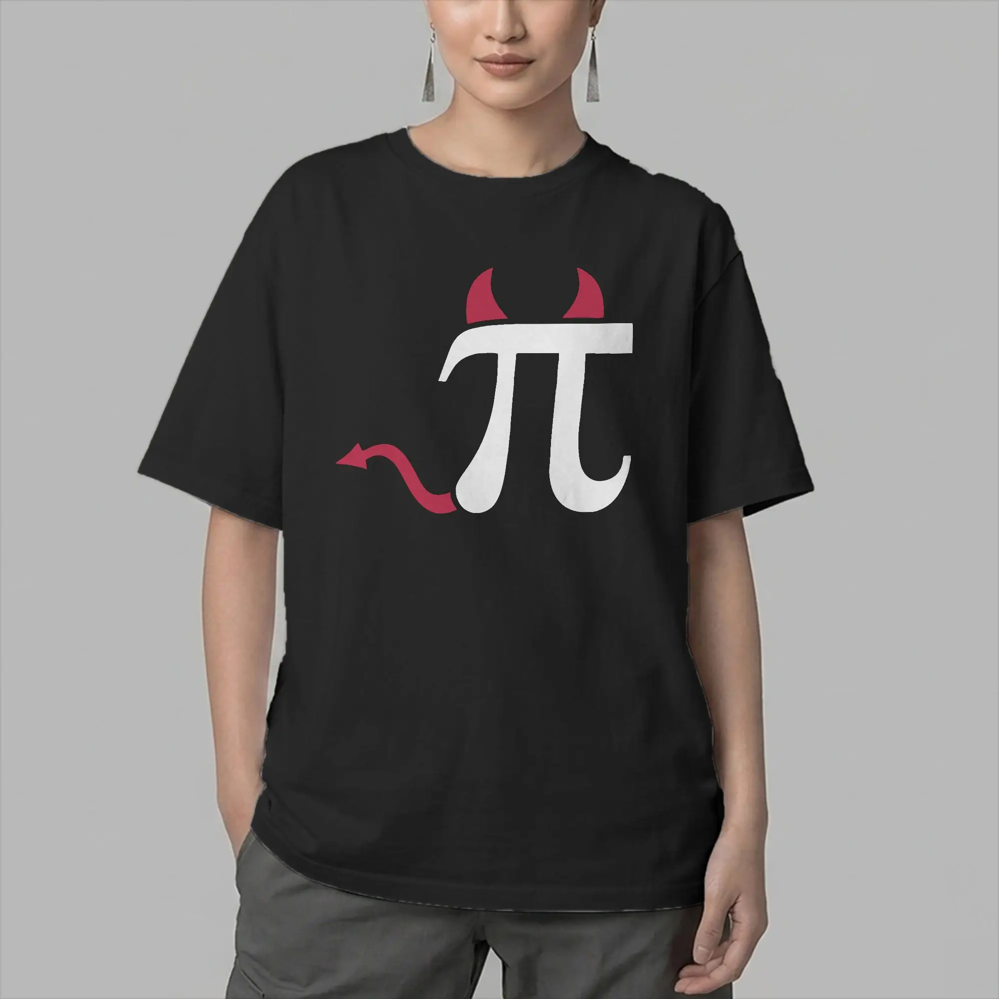 Men's T-Shirt Pi Devil Vintage Cotton Tee Shirt Short Sleeve Math Pie Mathematics School Student Geek T Shirt Clothing Party