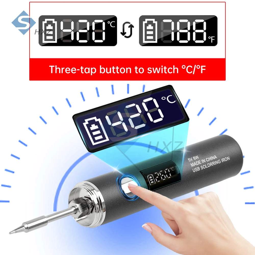 USB Type-C Soldering Iron, 5-Speed 260~420℃ Adjustable, Portable Electric Pen with Replaceable Tip for DIY/Electronics Repair