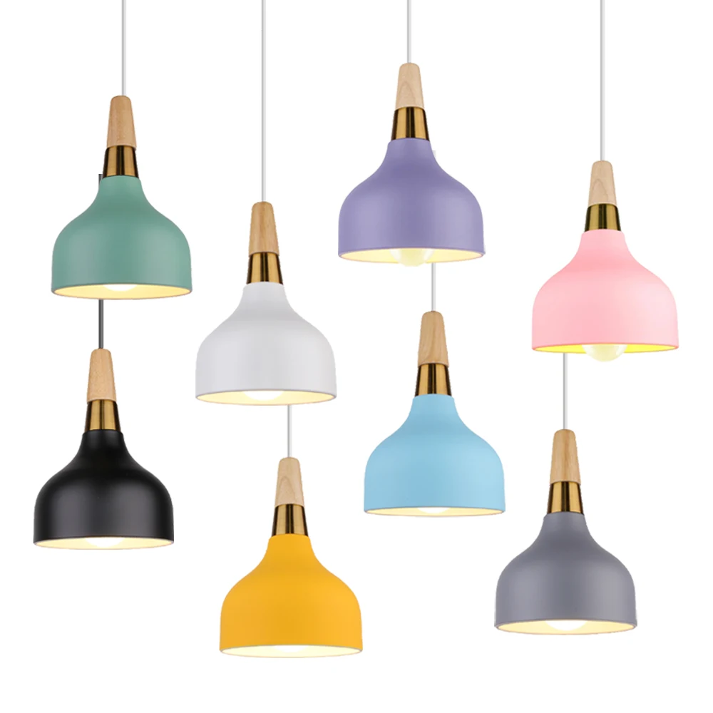 Modren Simple Pendant Lights E27 Wood Nordic Hanging Pendant Lamps Restaurant Bar Living Room Bedside Lighting Fixture Luminaire