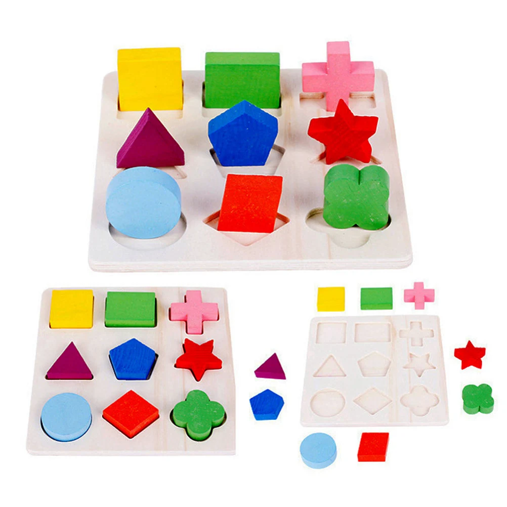 

2pcs Geometry Jigsaw Puzzle Wooden Toy Board Early Learning Kids Shape Color Game Stimulation Brain Development Puzzle