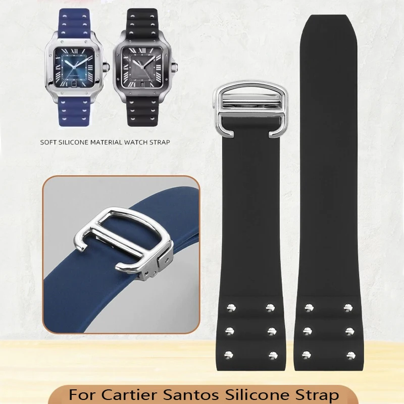 For Cartier Santos strap Silicone bracelet High quality Rubber watchband for Waterproof rubber band 21mm black blue wristband