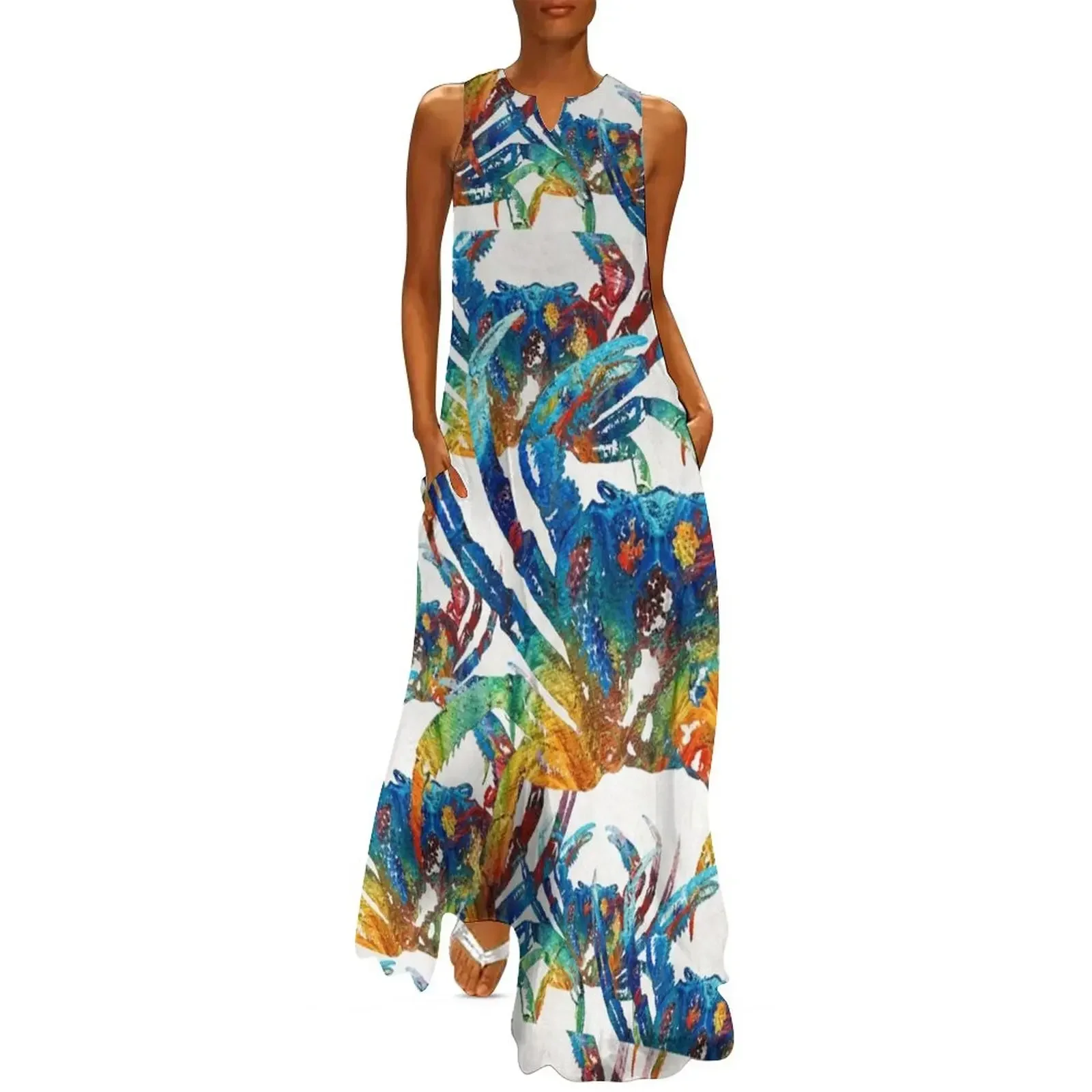 

Colorful Crab Collage Art by Sharon Cummings Long Dress dress beach outfits for women Long dress woman