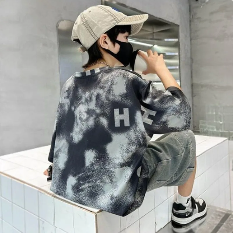 100% Cotton Boys Toddler Loose Fit Tie Dye Print Summer T-Shirt Oversized Breathable Casual Wear