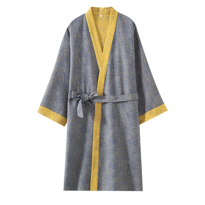 Pure Cotton Double Layered Jacquard Bathrobe Spring/Autumn Lightweight Sleepwear Home Comfort Men's Bathing Seasonal Sauna Wear