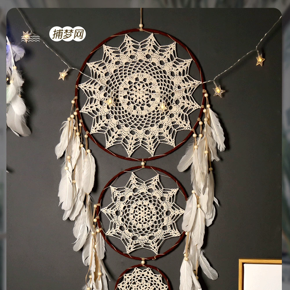 3 Rings Meter Circle Large Bohemian Boho Style Natural Feather Material Dream Catcher Wall Hanging Decor DIY Room Decor MS9090