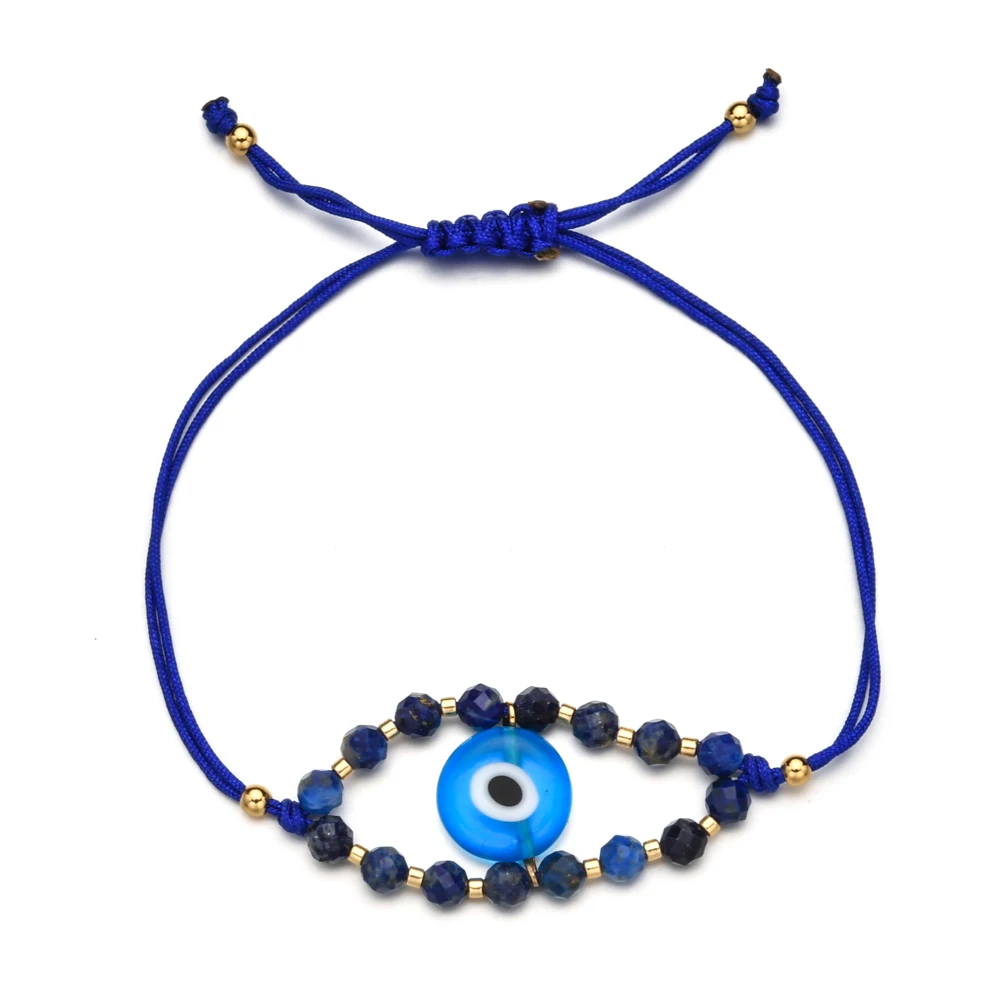 Natural Lapis Lazuli Stone Lucky Turkish Evil Eye Bracelets for Women Men Hand Charm Braided Bracelet Handmade Jewelry