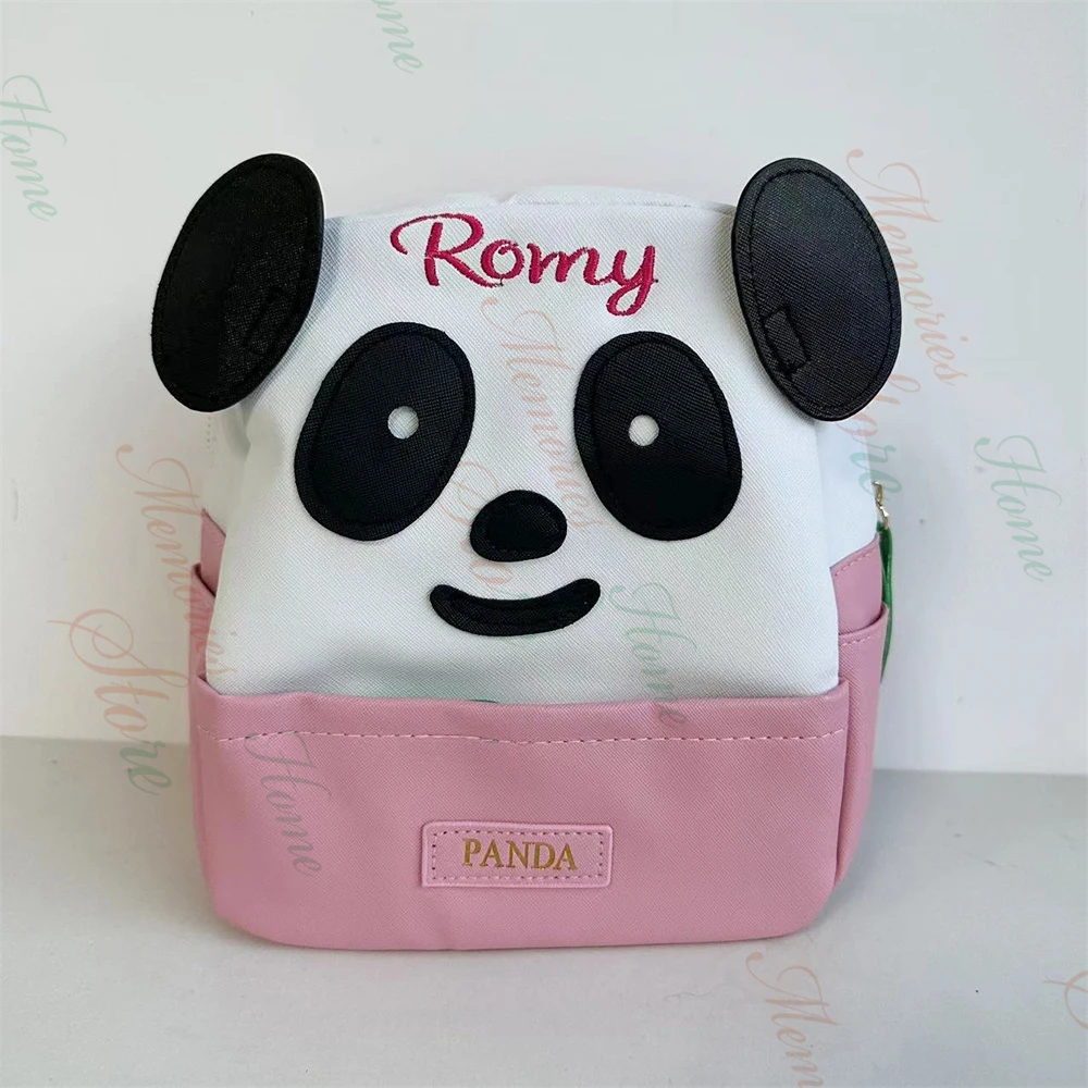 

Panda Backpack Personalized Name New Kindergarten School Bag Cartoon Panda Bamboo Leaf Bag Kids Cute PU Fashion Outdoor Backpack