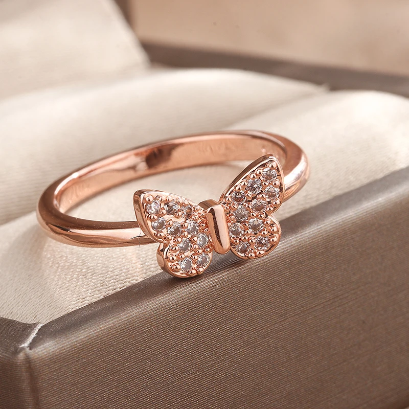 Women's 925 Sterling Silver Butterfly Ring with Zircon