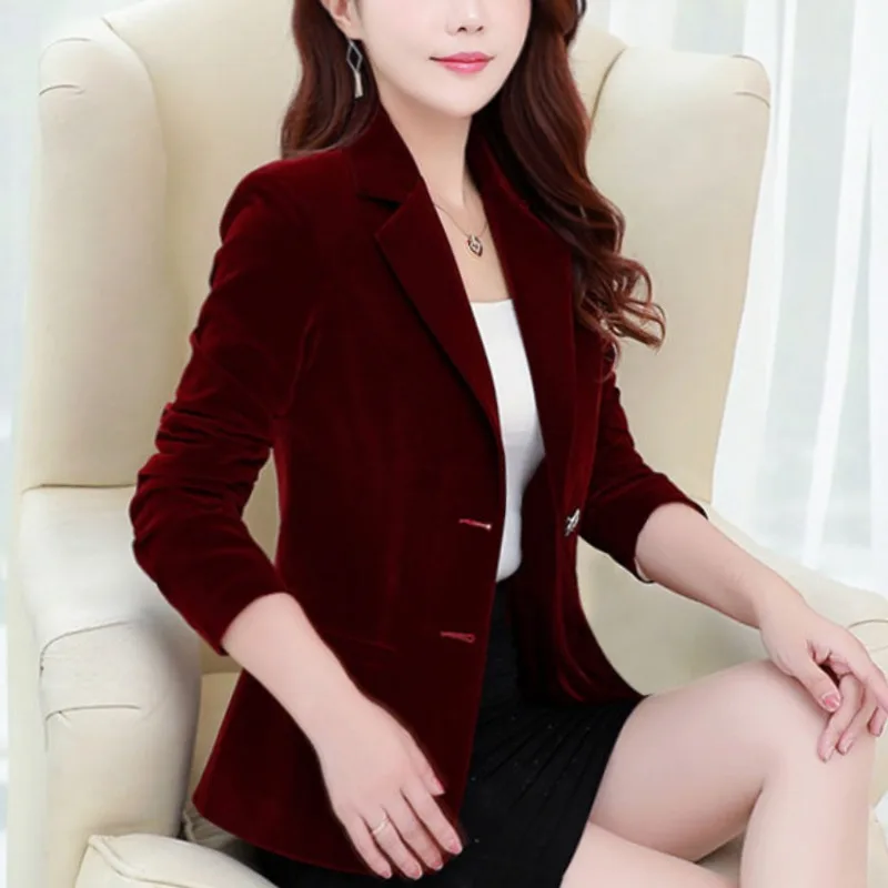 Setelan pakaian wanita kasual lengan panjang, jaket wanita musim gugur dan musim dingin, Busana baru elegan, warna Solid, kancing kerah, kasual, serbaguna, lengan panjang, Slim Fit, setelan pendek