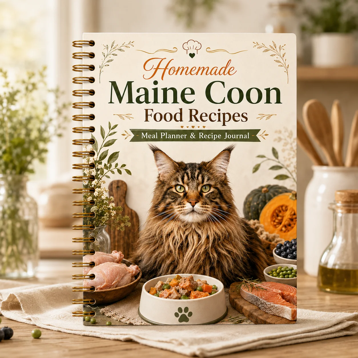 

Homemade Maine Coon Cat Food Recipe Journal, A5 Spiral Meal Planner & DIY Treat Notebook for Cat Owners