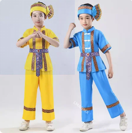 Odzież etniczna Dai, letnia odzież dziecięca, odzież dla chłopców z mniejszości etnicznych, odzież Xishuangbanna Yunnan