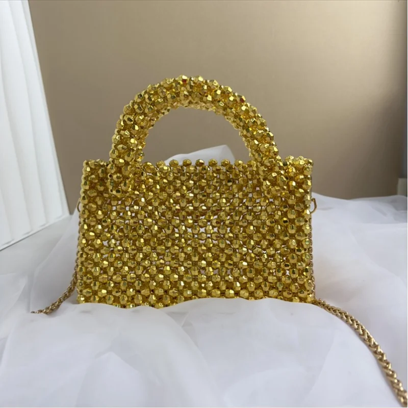 Brand Designer Bead Shoulder Bag Women's Woven Flap Evening Bag Handbag Woman Underarm Purses For Party