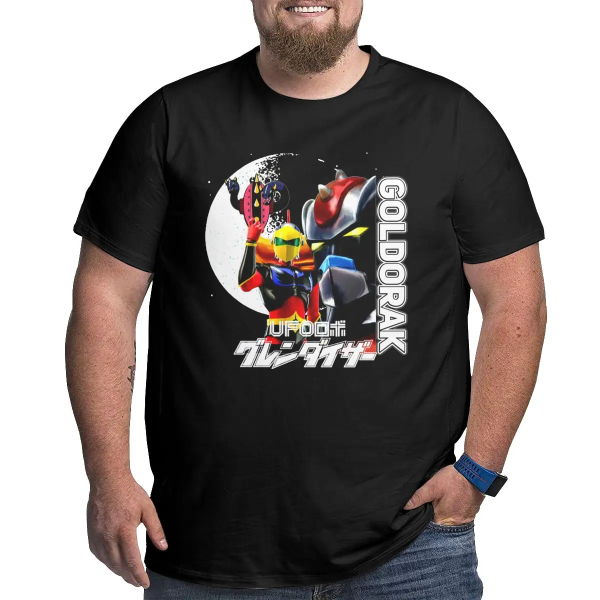 Men's Manga Goldorak Robot Mecha Classic Cotton printed Tops designer t shirt men graphic Crew Neck Big Tall Oversized 5XL 6XL